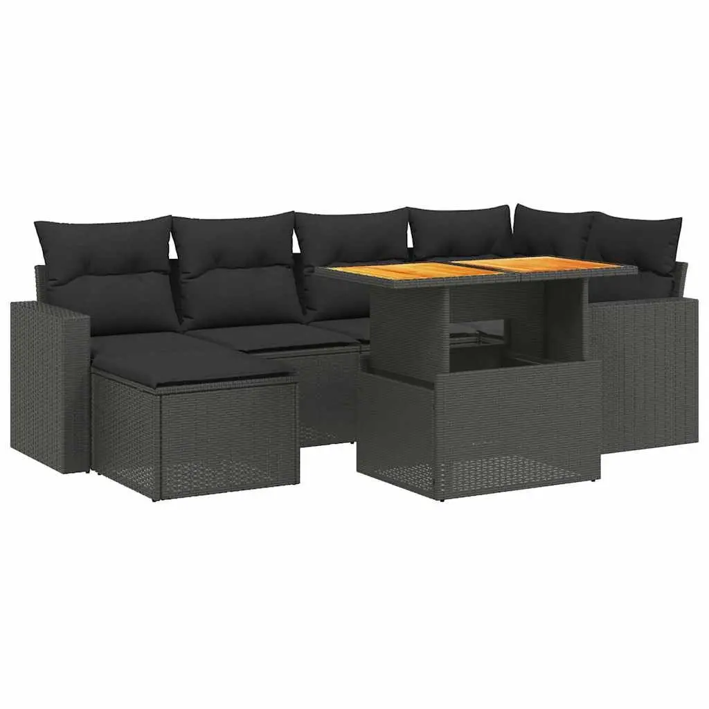 7 Piece Black Poly Rattan Garden Sofa Set