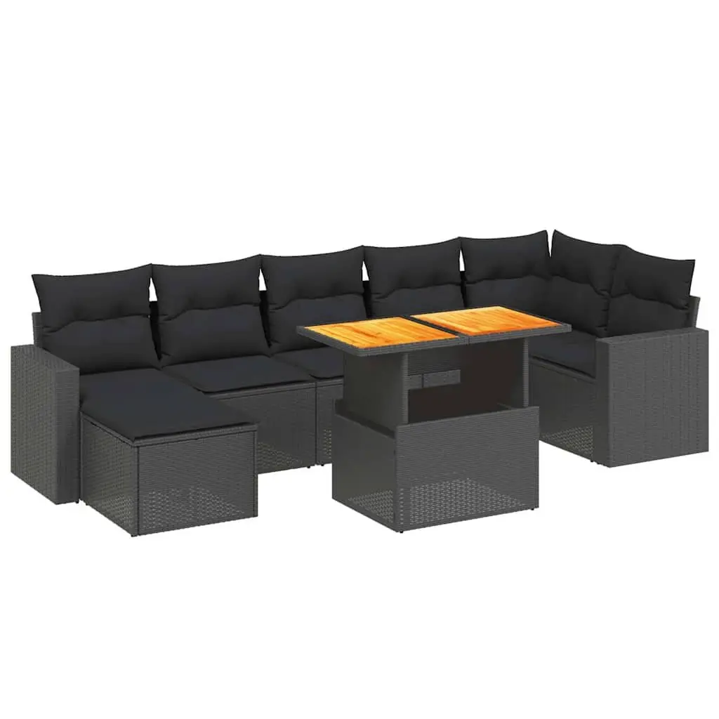 Garden Sofa Set PE Rattan 8 Piece Outdoor Furniture Sectional with Cushions Black
