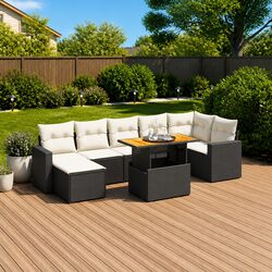 8 Piece Patio Sectional Garden Sofa Set with Cushions Black