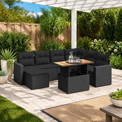 Durable 8 Piece Garden Sofa Set in Black Poly Rattan