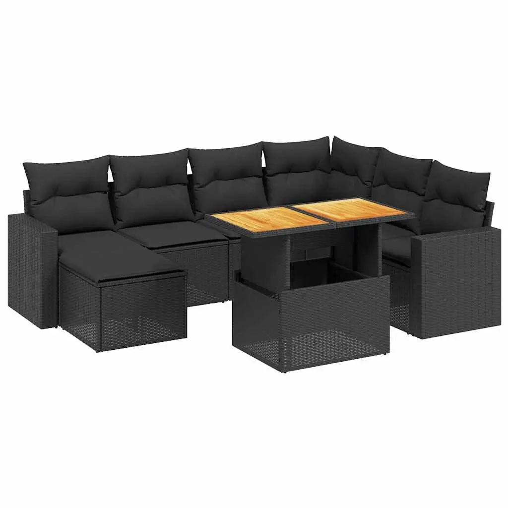 8 Piece Outdoor Garden Sofa Set PE Rattan Black Modular with Cushions