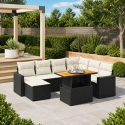 8-Piece Black Poly Rattan Garden Sofa Set for Outdoors