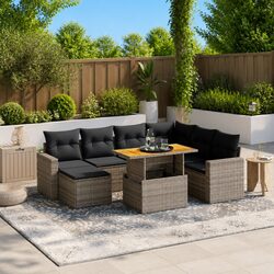 8-Piece Modular Grey Poly Rattan Garden Sofa Set
