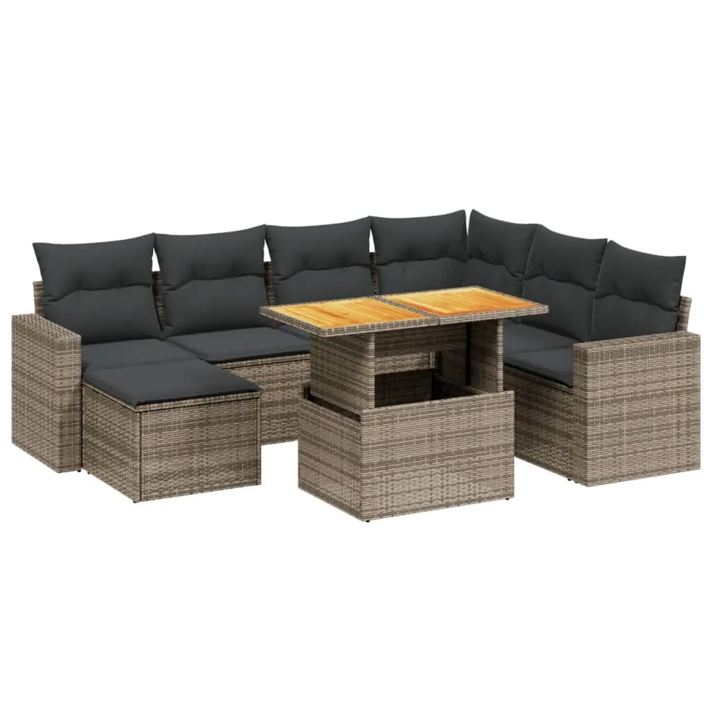 8-Piece Modular Grey Poly Rattan Garden Sofa Set