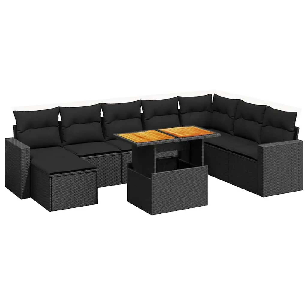 Outdoor Garden Sofa Set 9 Piece Black Poly Rattan Patio Furniture Modular Design