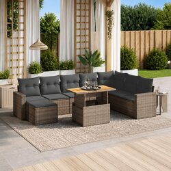 Grey Modular 9-Piece Garden Sofa Set with Cushions