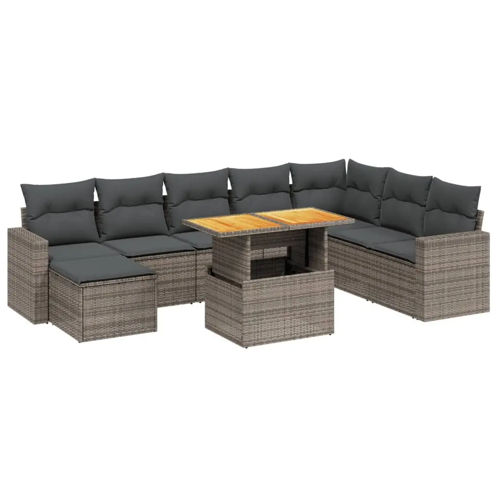 Grey Modular 9-Piece Garden Sofa Set with Cushions