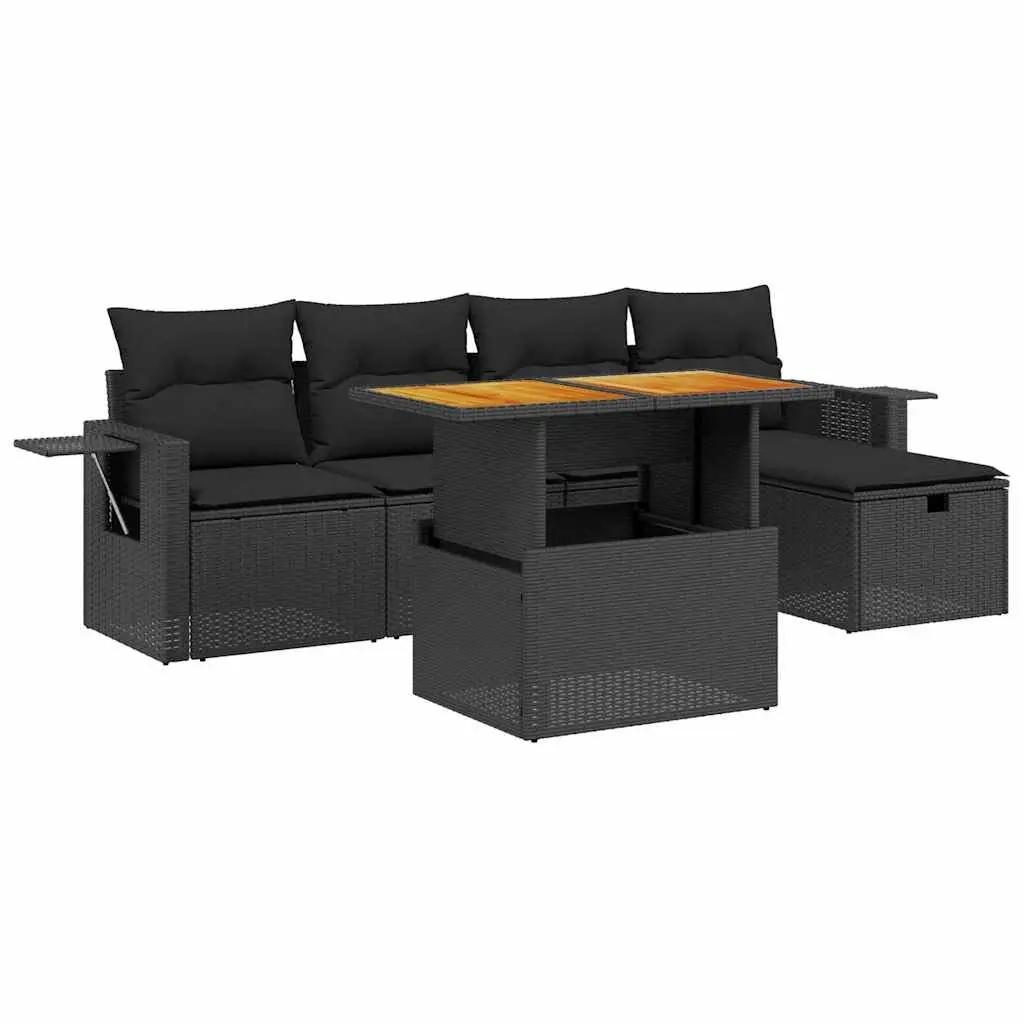Garden Sofa Set PE Rattan 6 Piece Outdoor Furniture Black Modular Patio