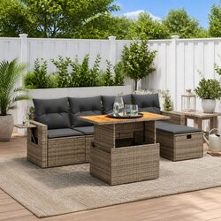 Durable 6 Piece Outdoor Garden Sofa Set in Grey Poly Rattan