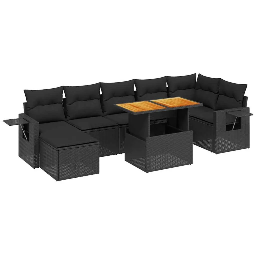 Garden Sofa Set PE Rattan 8 Piece Outdoor Furniture Modular with Cushions Black