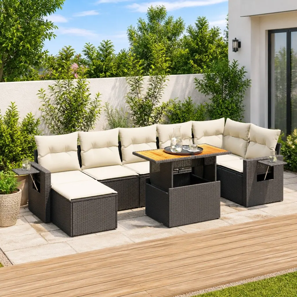 Garden Sofa Set PE Rattan 8 Piece Outdoor Furniture Patio Lounge Black
