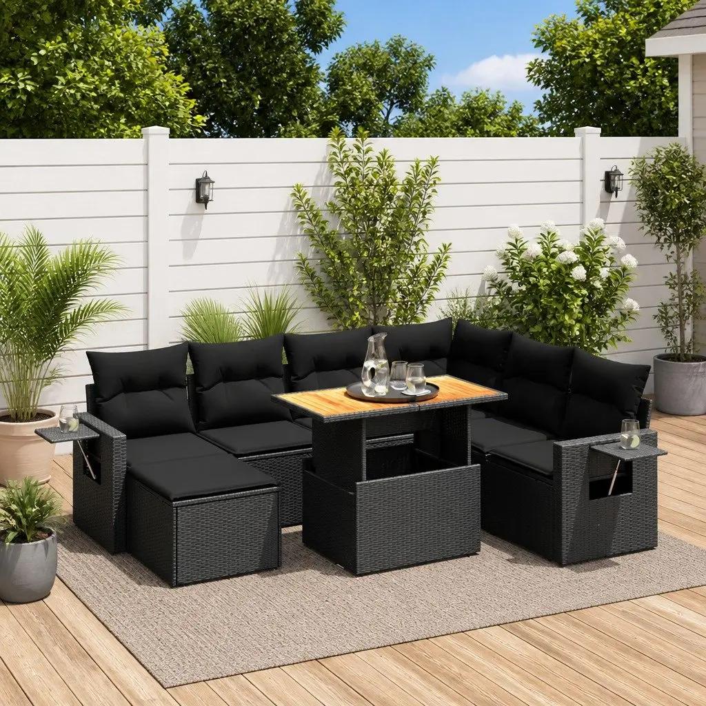 8 Piece Modular Garden Sofa Set in Black
