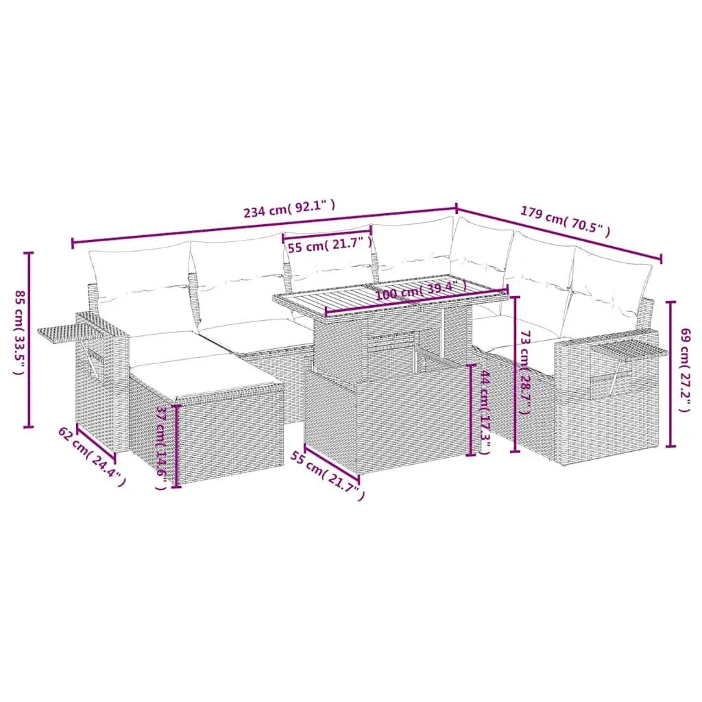 8 Piece Modular Garden Sofa Set in Black