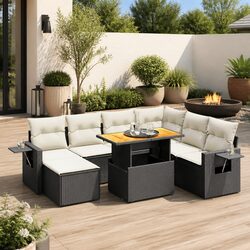 Black Modular Patio Lounge Sofa Set – 8 Piece Outdoor Furniture
