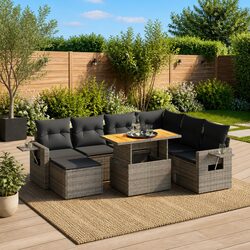 8-Piece Outdoor Garden Sofa Set in Grey Poly Rattan