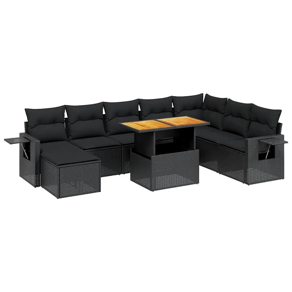 Black 9-Piece Rattan Garden Sofa Set