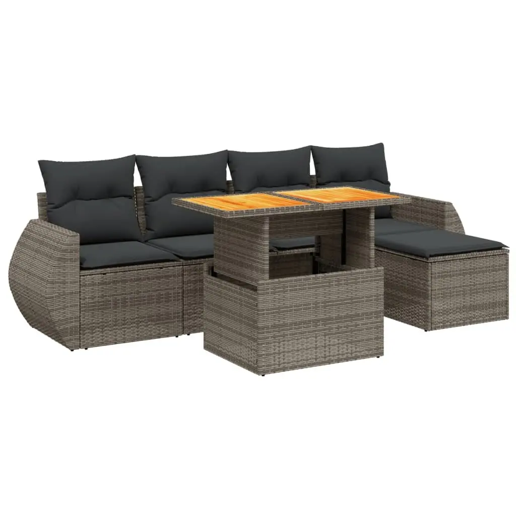 Modular Grey Garden Sofa Set 6 Pieces with Cushions