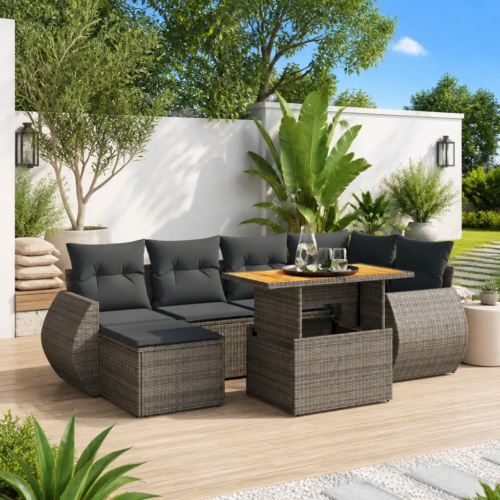 Garden Sofa Set PE Rattan 7 Piece Modular Outdoor Furniture Grey