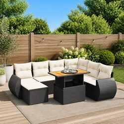 High-Quality Black Modular Rattan Garden Sofa Set 8 Pieces