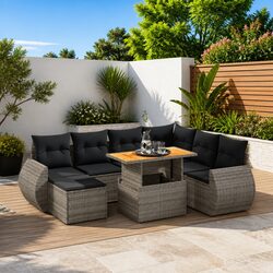 8-Piece Modular Grey Poly Rattan Garden Sofa Set