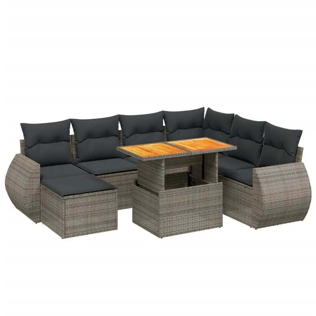 8-Piece Modular Grey Poly Rattan Garden Sofa Set