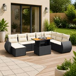9-Piece Black Rattan Outdoor Sofa Set for Relaxing