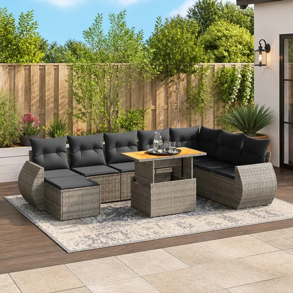 9-Piece Grey Modular Garden Sofa Set