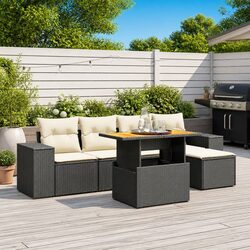 Durable 6-Piece Black Poly Rattan Garden Sofa Set