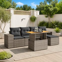 6-Piece Modular Garden Sofa Set in Grey Poly Rattan