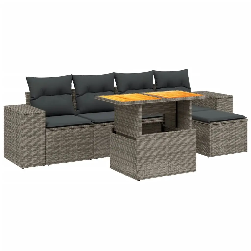 6-Piece Modular Garden Sofa Set in Grey Poly Rattan
