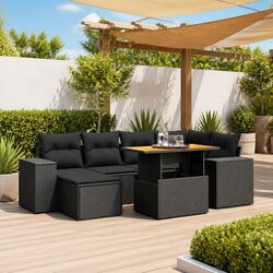 Premium 7 Piece Modular Black Rattan Garden Sofa Set