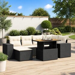 Durable 7 Piece Garden Sofa Set with Cushions in Black