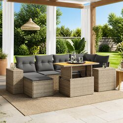 7-Piece Grey Poly Rattan Modular Garden Sofa Set