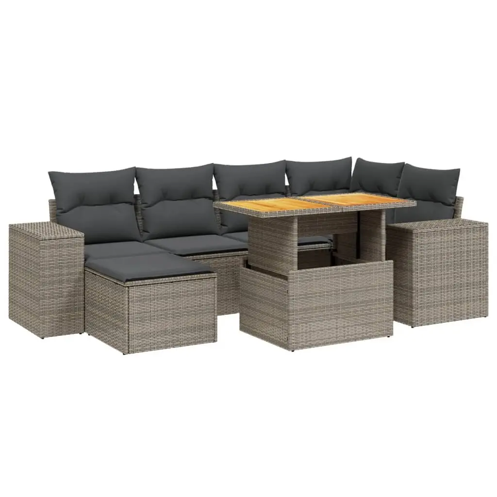 7-Piece Grey Poly Rattan Modular Garden Sofa Set