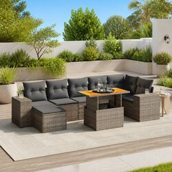 8-Piece Outdoor Furniture Sofa Set in Grey Poly Rattan