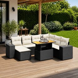 Durable 8 Piece Garden Sofa Set Black Poly Rattan