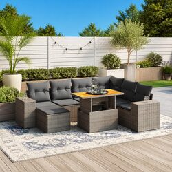 Stylish 8 Piece Grey Rattan Garden Sofa Set