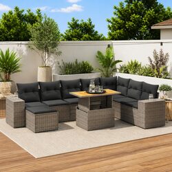 Stylish 9 Piece Grey Poly Rattan Outdoor Sofa Set
