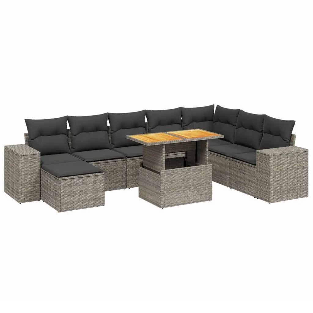 9 Piece Grey Poly Rattan Outdoor Sofa Set