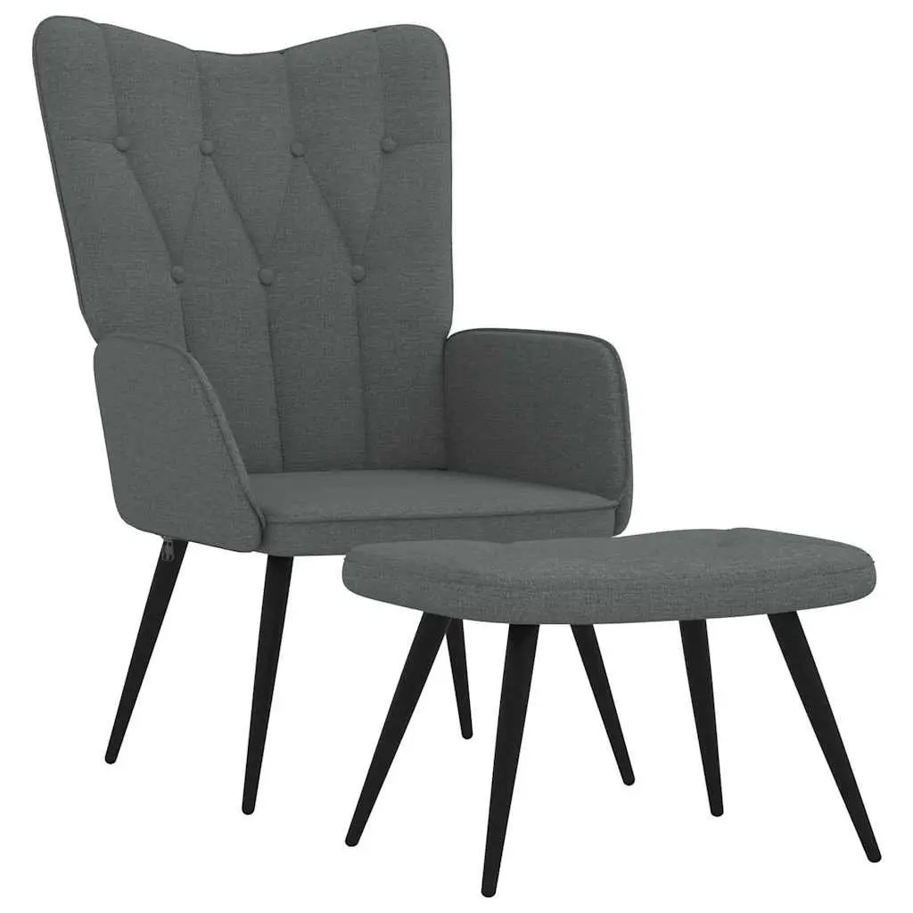 Grey Fabric Armchair with Stool