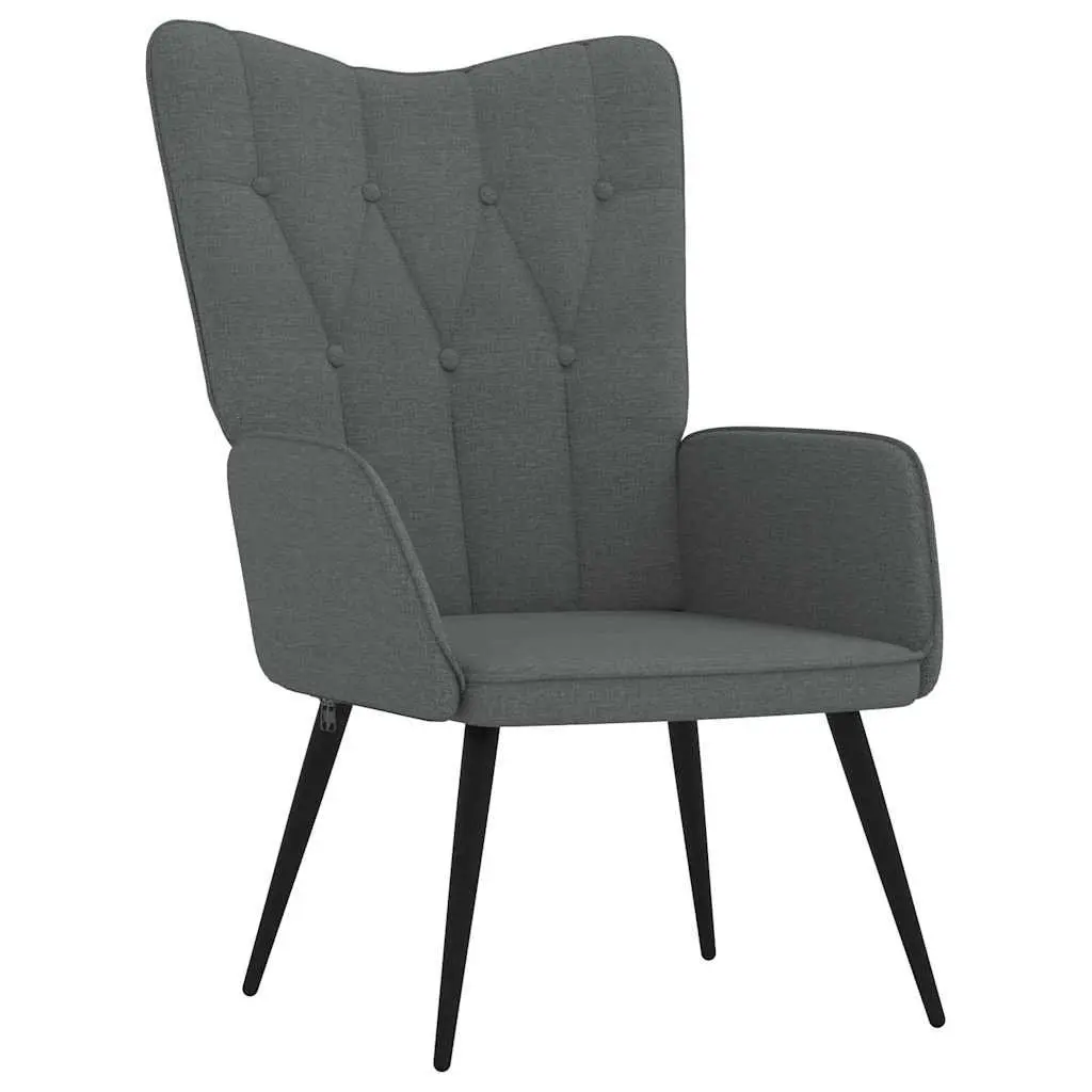 Grey Fabric Armchair with Stool