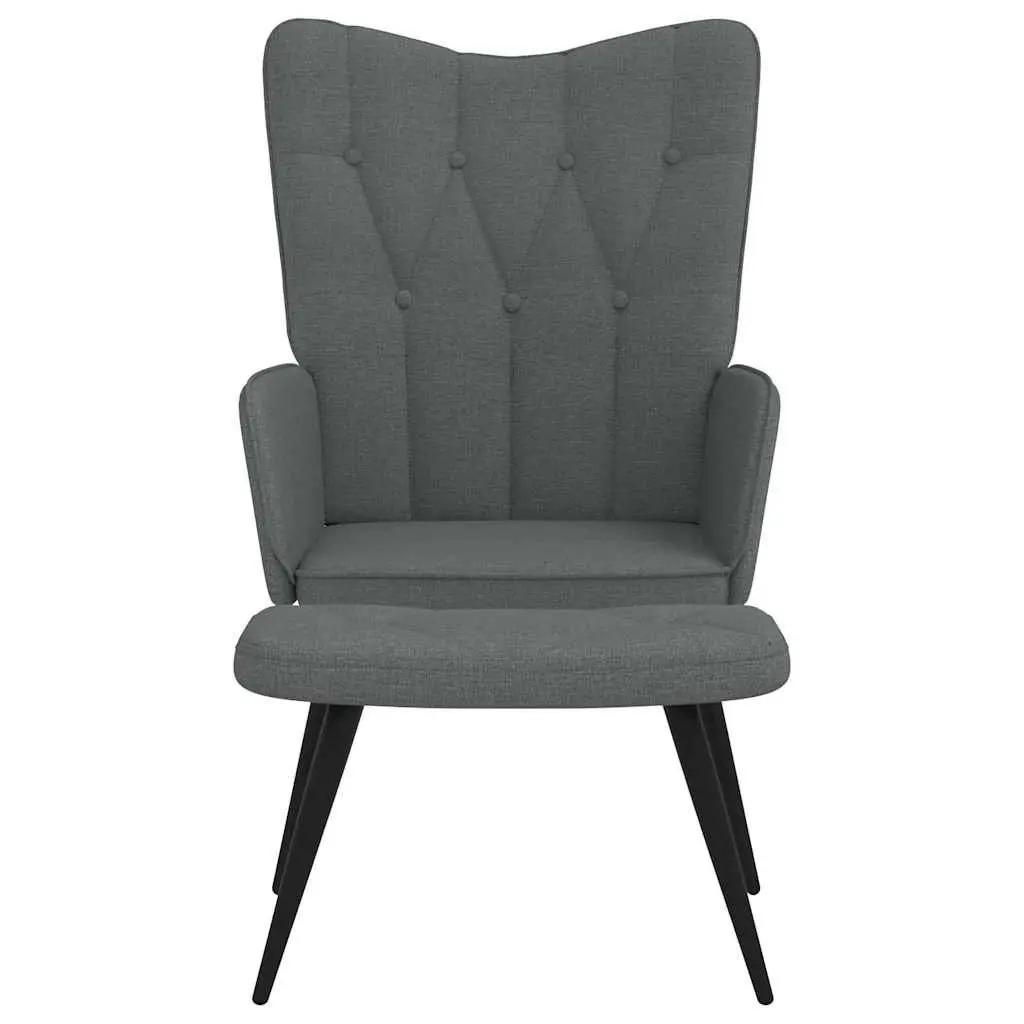 Grey Fabric Armchair with Stool