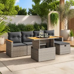 Grey Modular Outdoor Sofa Set - 6 Piece Poly Rattan