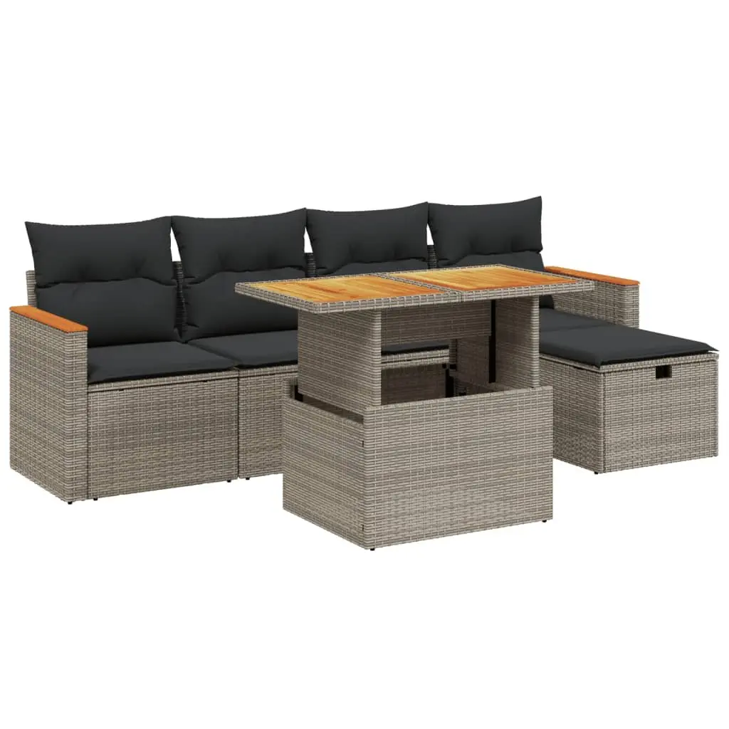 Garden Sofa Set 6 Piece Outdoor Furniture Grey Poly Rattan Modular Patio Seating