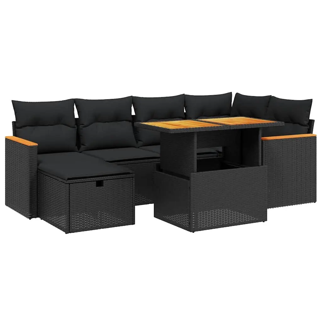 Garden Sofa Set PE Rattan 7 Piece Outdoor Furniture Modular Black