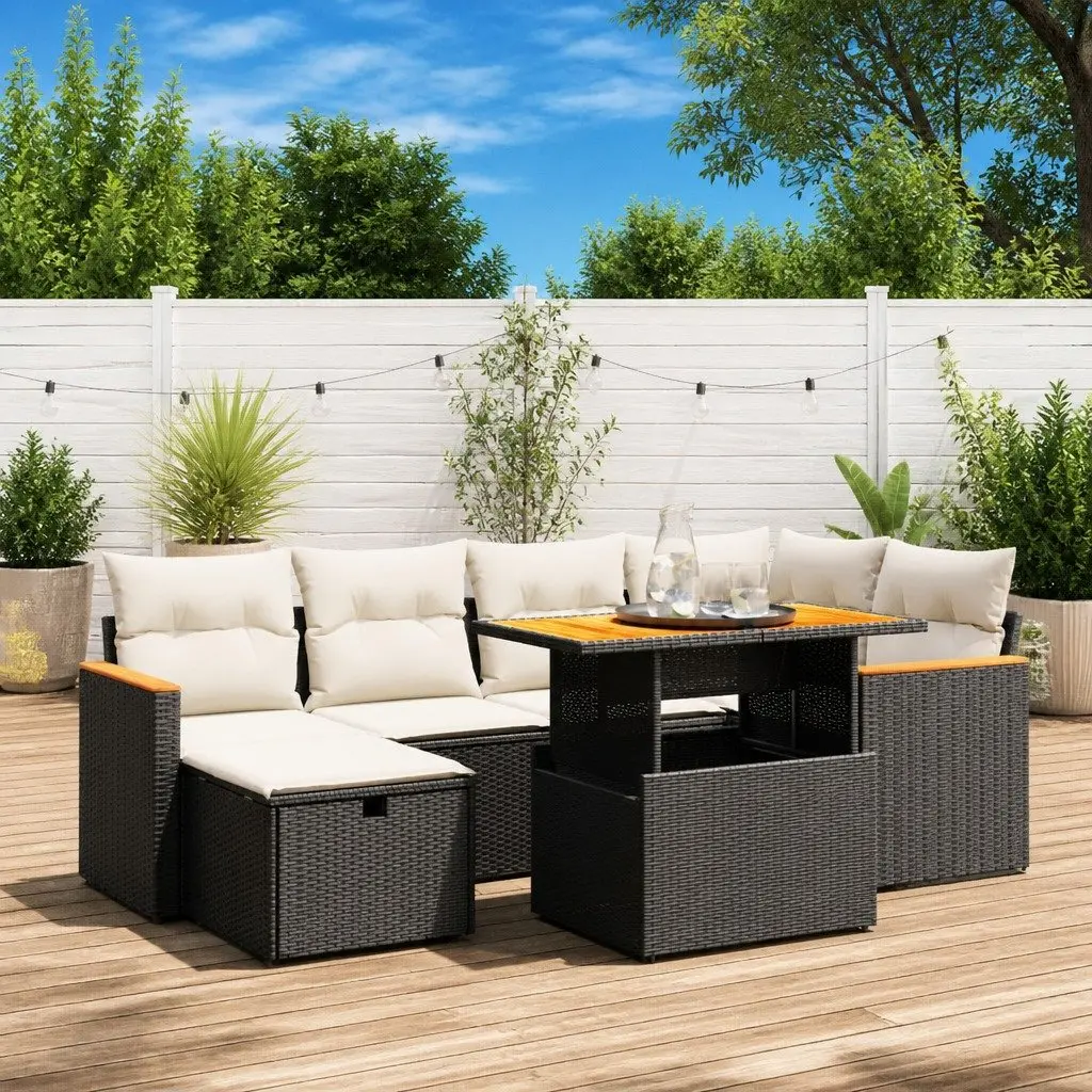 Garden Sofa Set PE Rattan 7 Piece Modular Outdoor Furniture Black