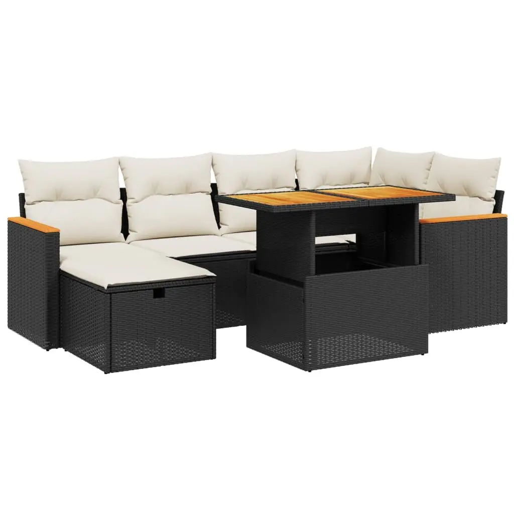 Garden Sofa Set PE Rattan 7 Piece Modular Outdoor Furniture Black