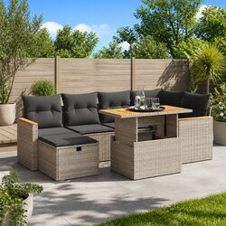 7-Piece Grey Poly Rattan Garden Sofa Set for Outdoor Use