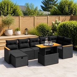 8-Piece Modular Garden Sofa Set in Black Poly Rattan
