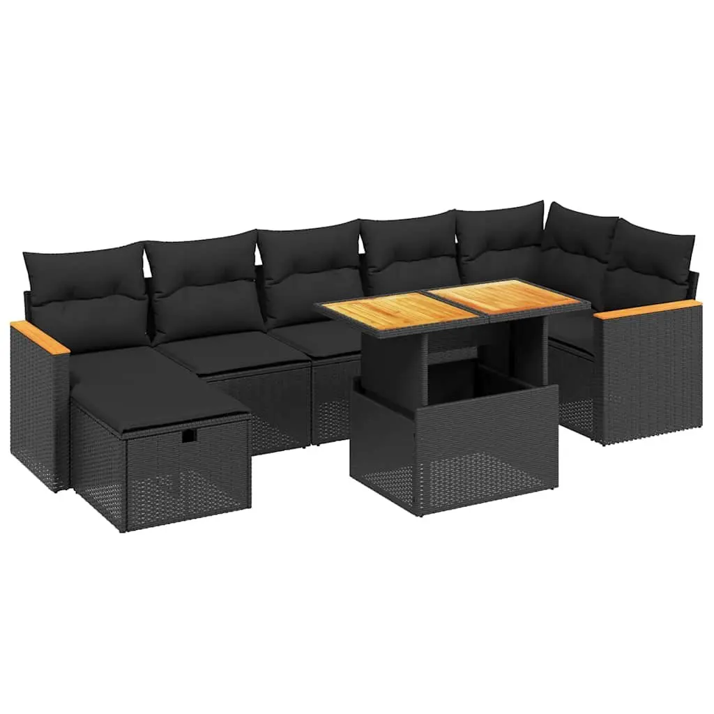 8-Piece Modular Garden Sofa Set in Black Poly Rattan
